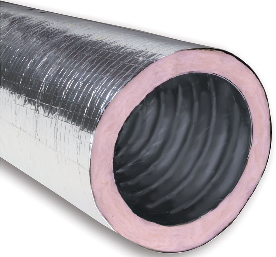 16 x 25', 5000 FPM, Silver Fiberglass Scrim Reinforced Aluminized  Polyester Film Jacket, Black Resilient Calendered Film with Coated Spring  Steel Wire Helix, R4.2, Fiberglass Insulated, Class 1, Flexible Air Duct |  Design Air